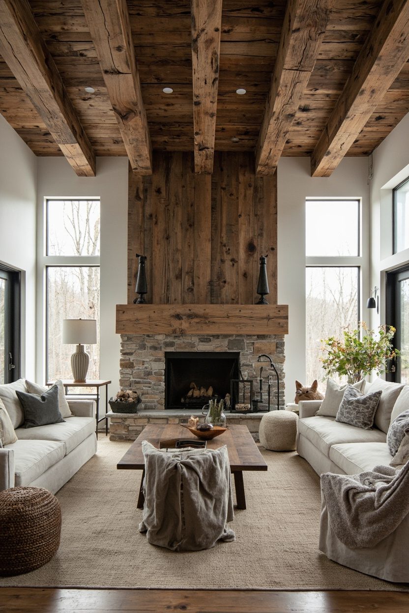 Beams Paired with Rustic Mantel
