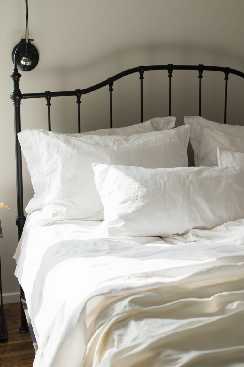 Black Iron Bed With White Linen