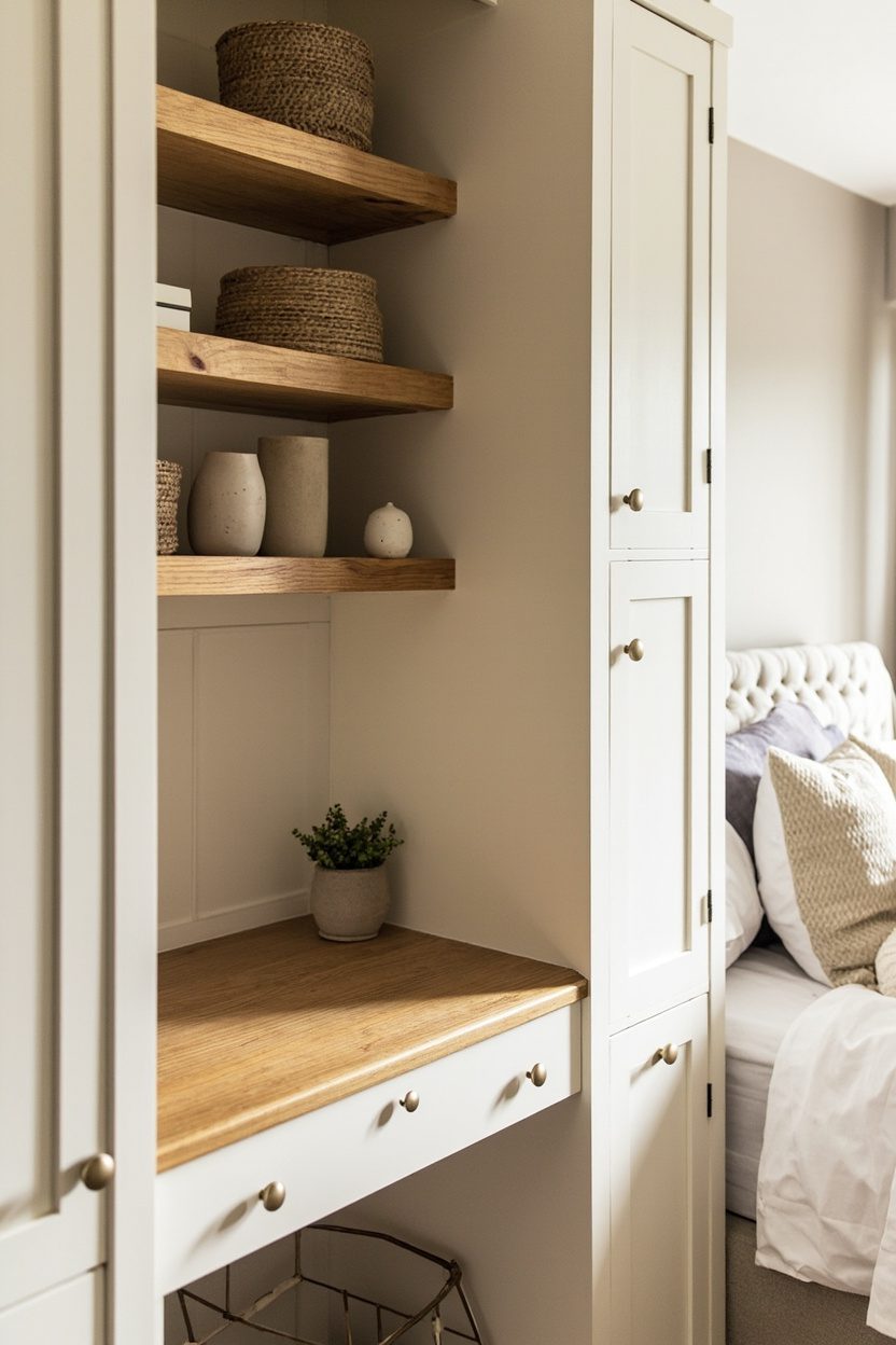 Built-In Desk Nook with Oak Shelves