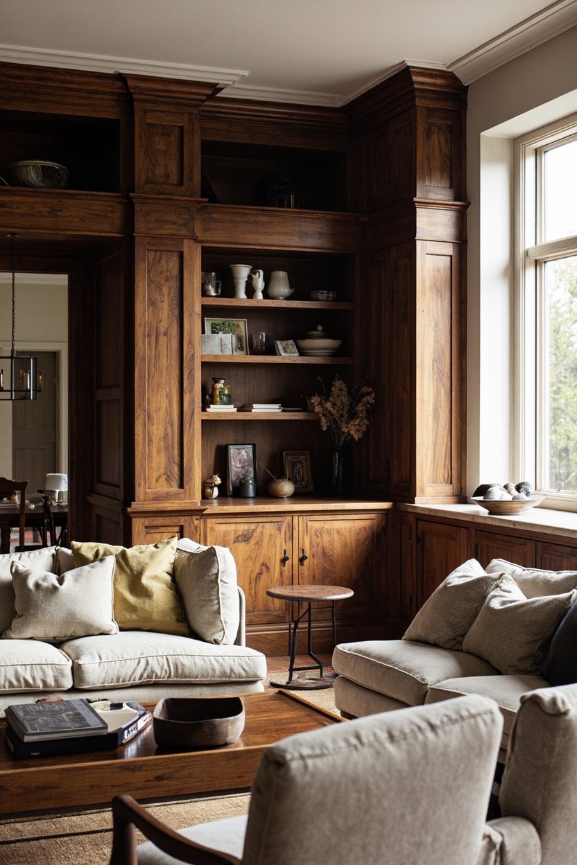 Built‑ins in Rich Chestnut Finish
