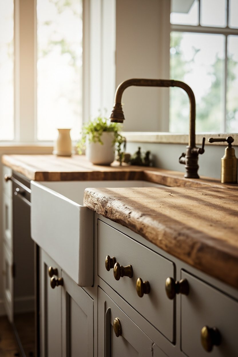 Butcher Block with Vintage Brass Fixtures