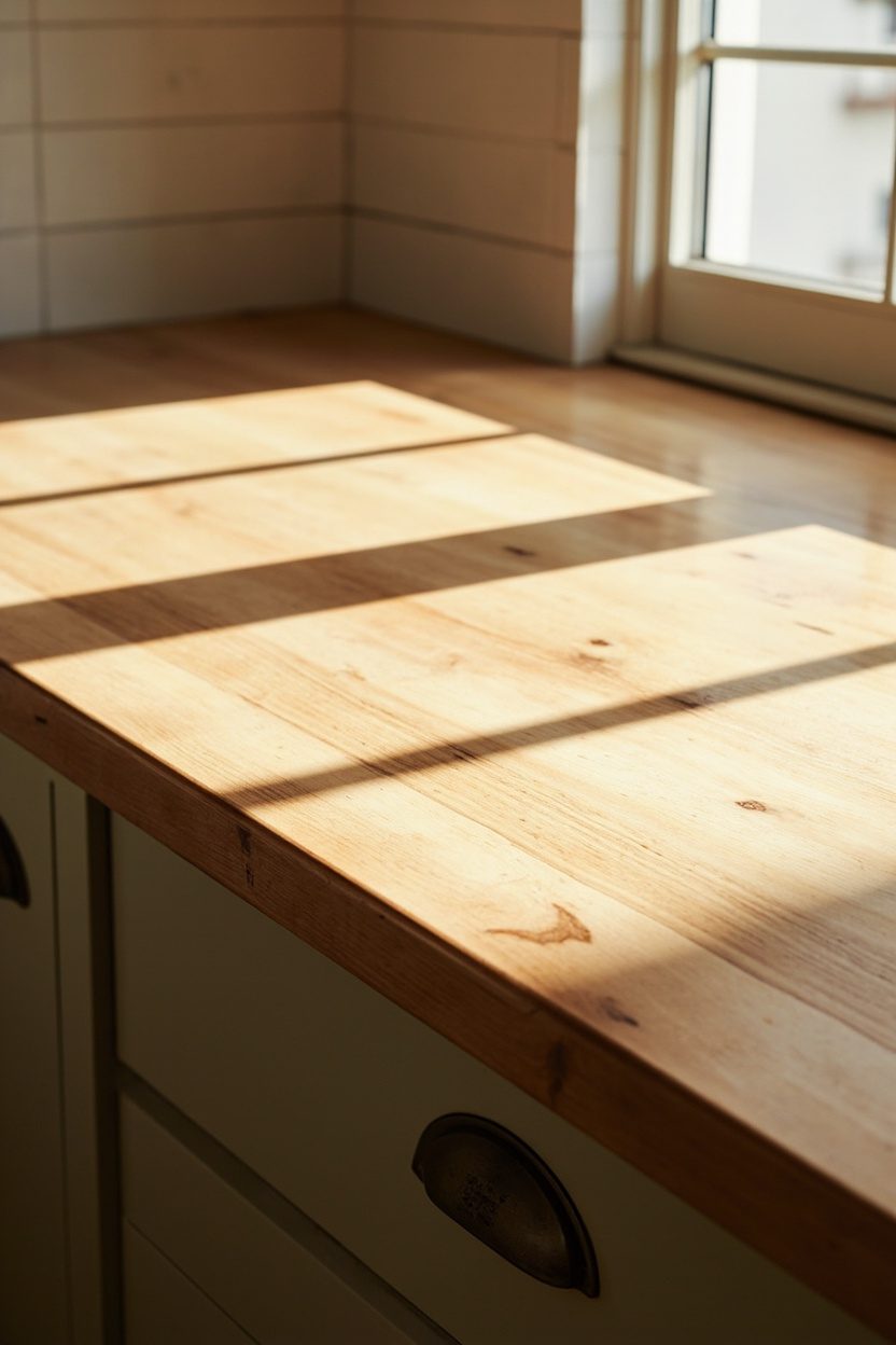 Butcher block counters, eased edges