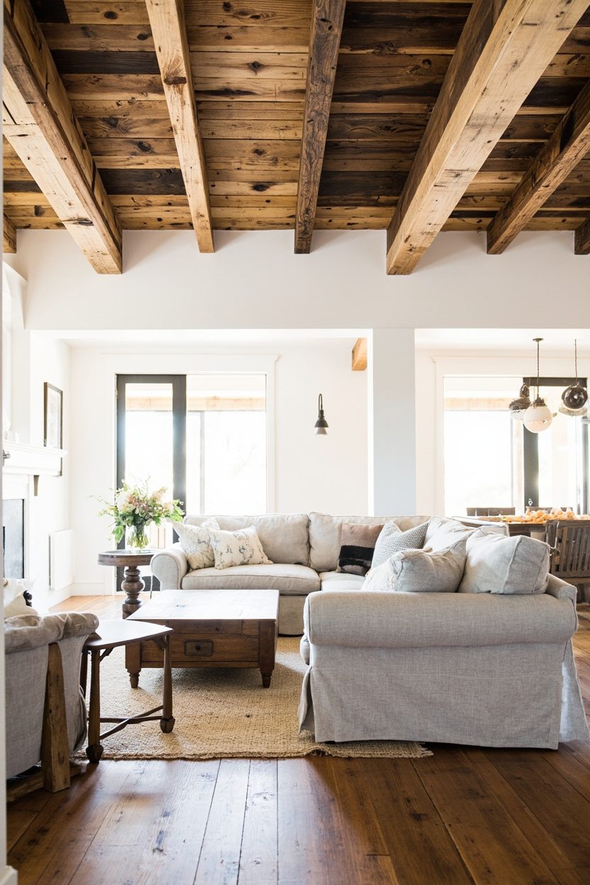 Ceiling Beams with Mixed Wood Tones