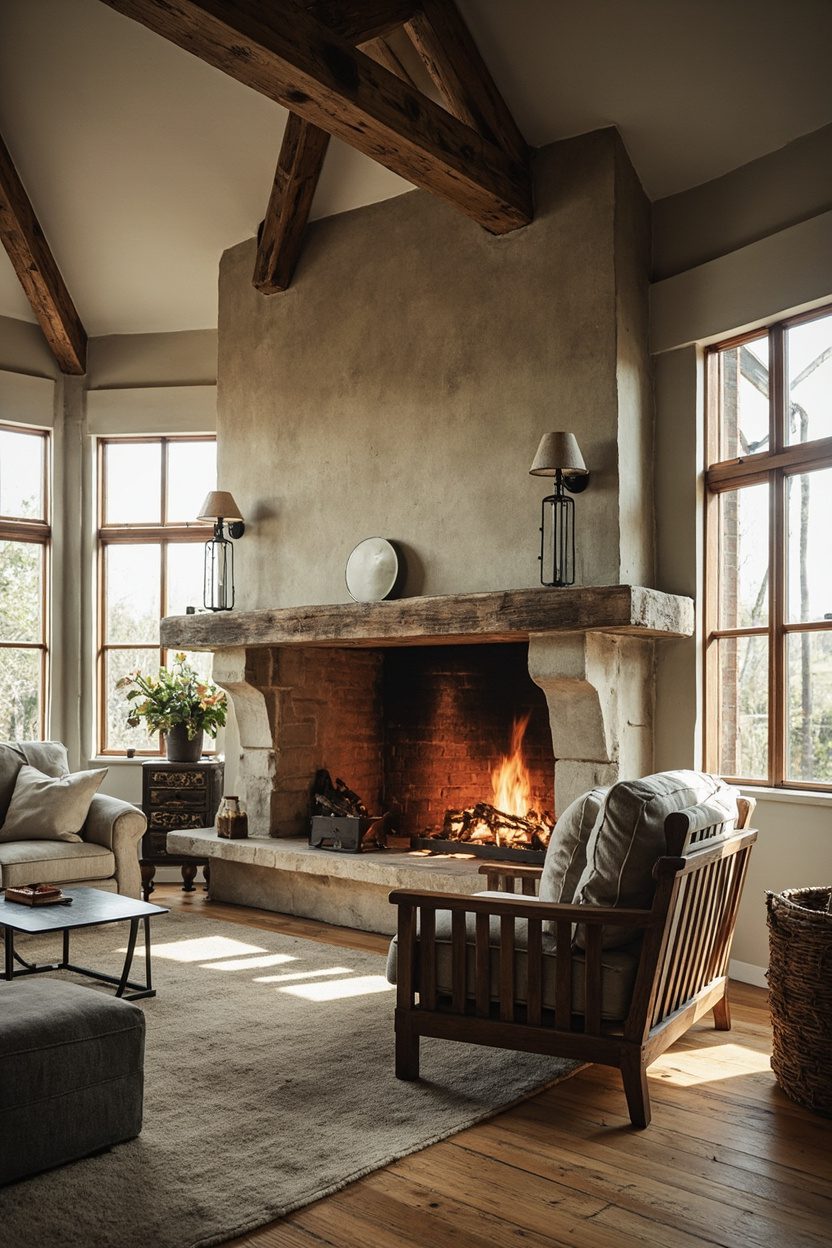 Cozy hearth anchoring shared space