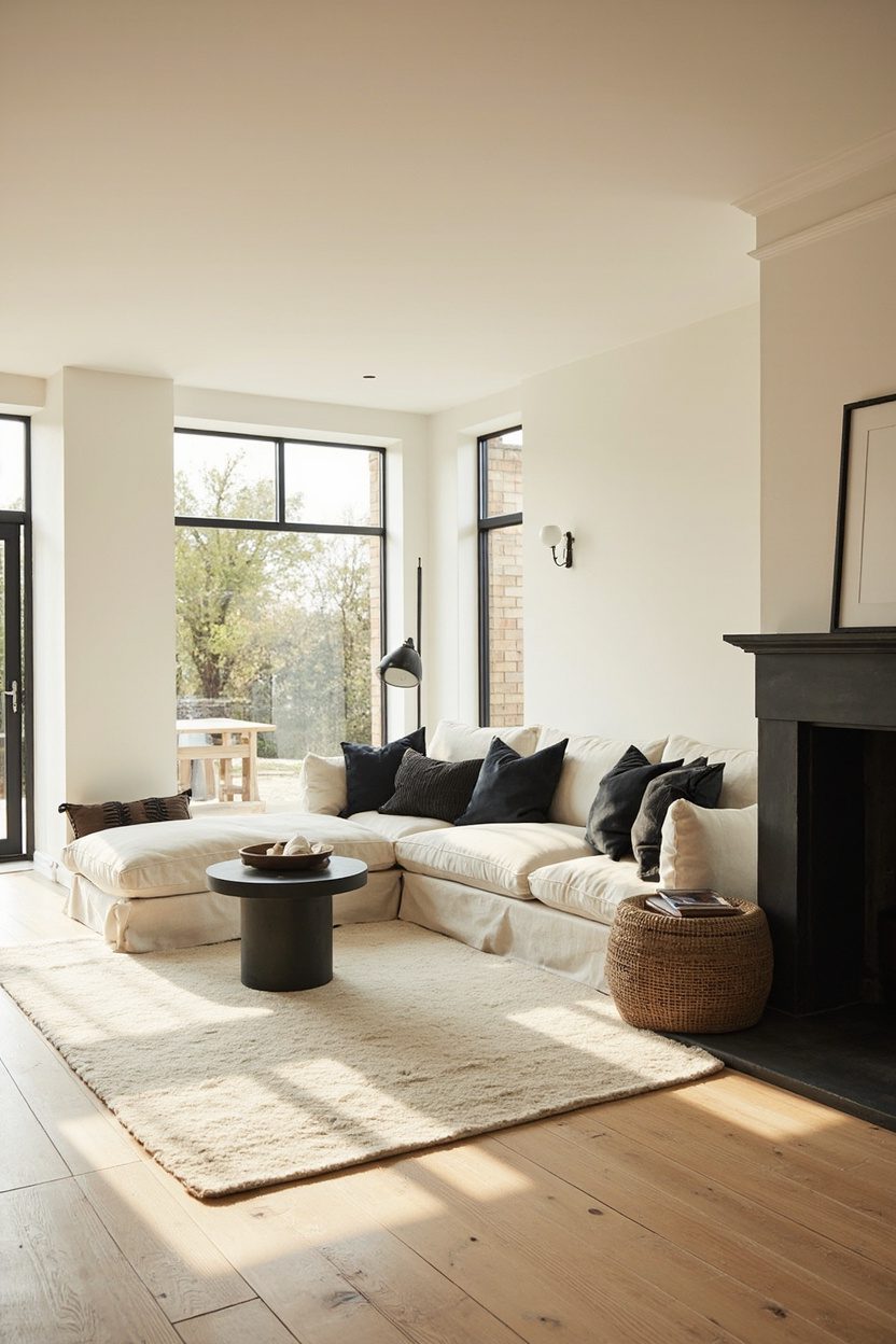Creamy neutrals with charcoal contrast