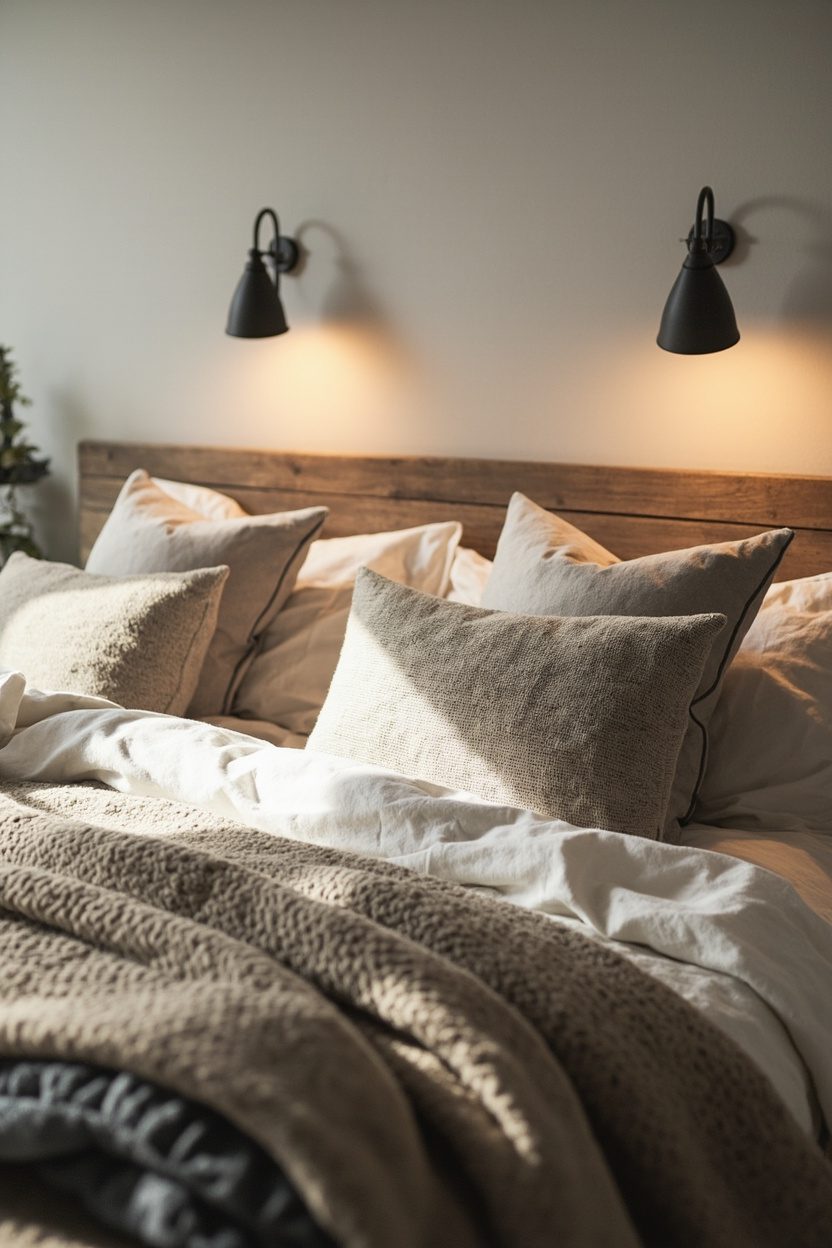 Curved Sconces Over Paired Pillows