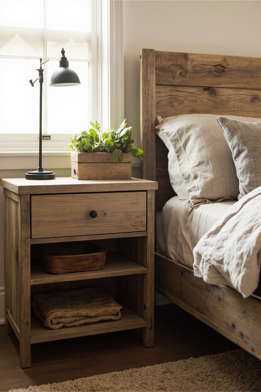 Distressed wood nightstands with storage