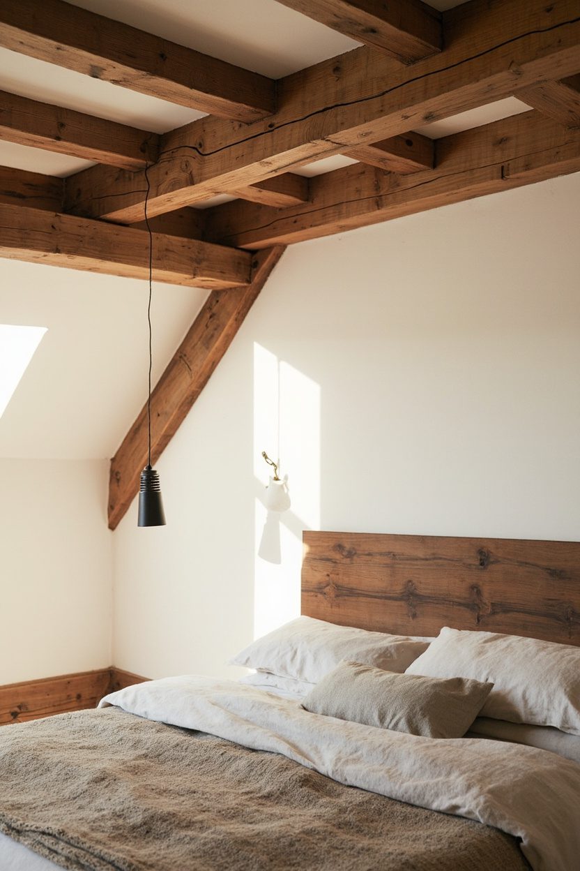 Exposed Wood Beams in Warm Oak
