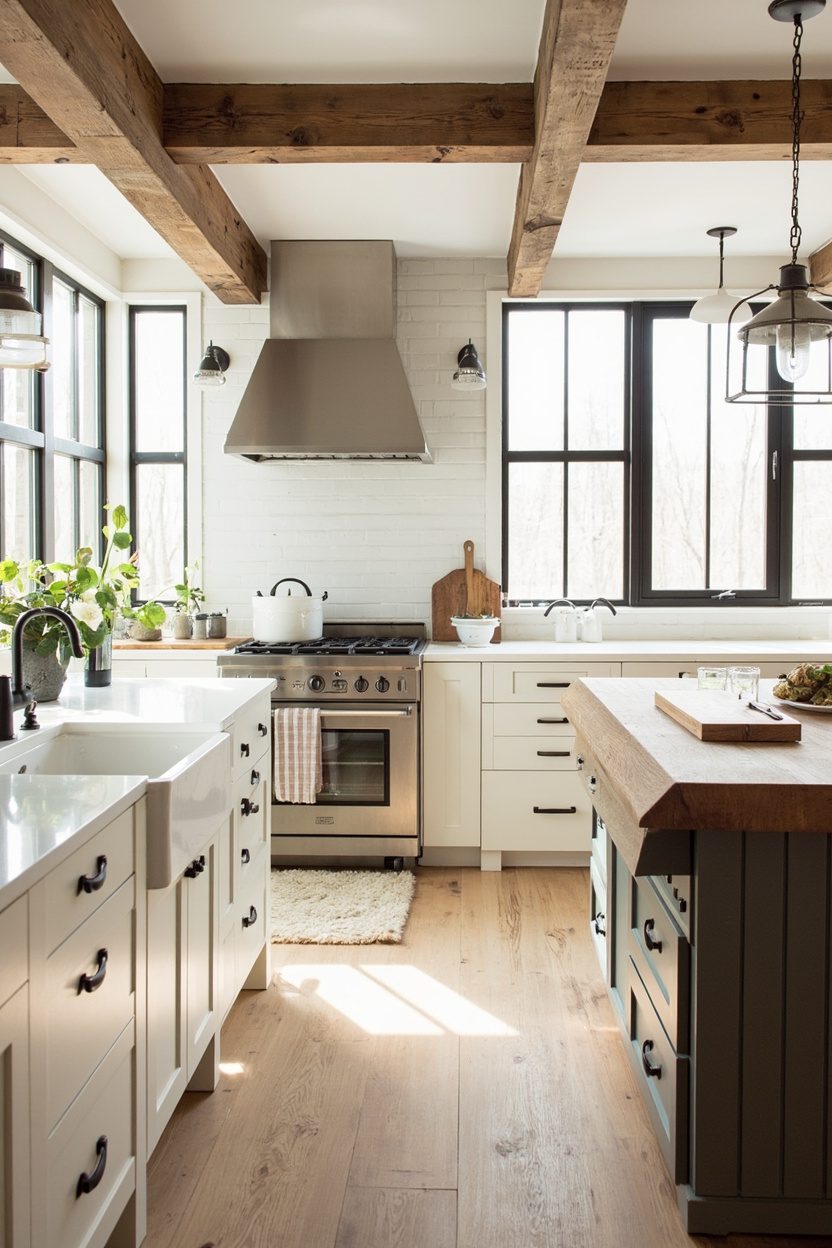 Farmhouse Open Plan Kitchen Layout Zones