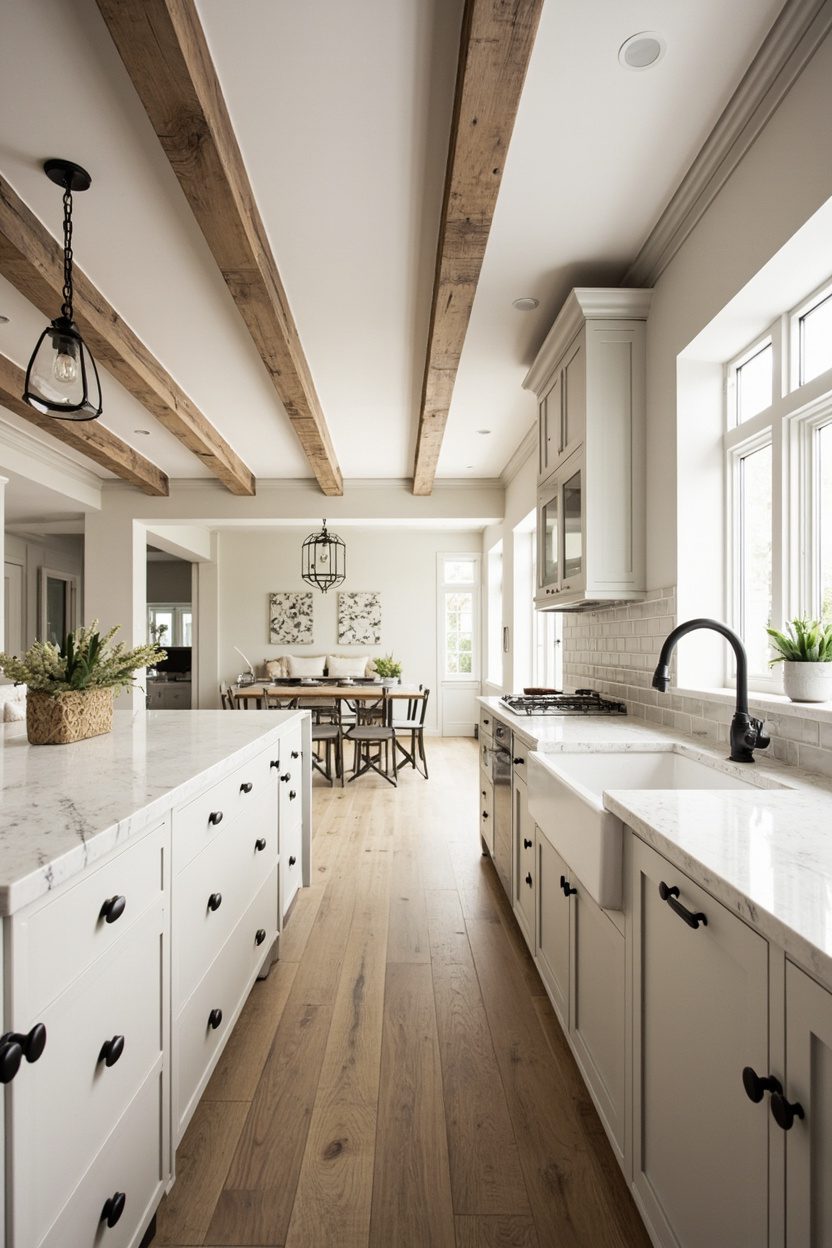 Farmhouse Open Plan Kitchen Matte Black Hardware