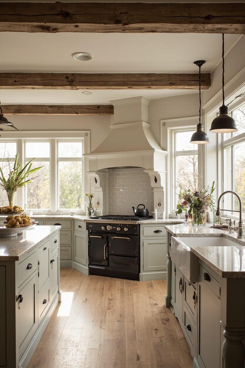 Farmhouse Open Plan Kitchen Vintage Range