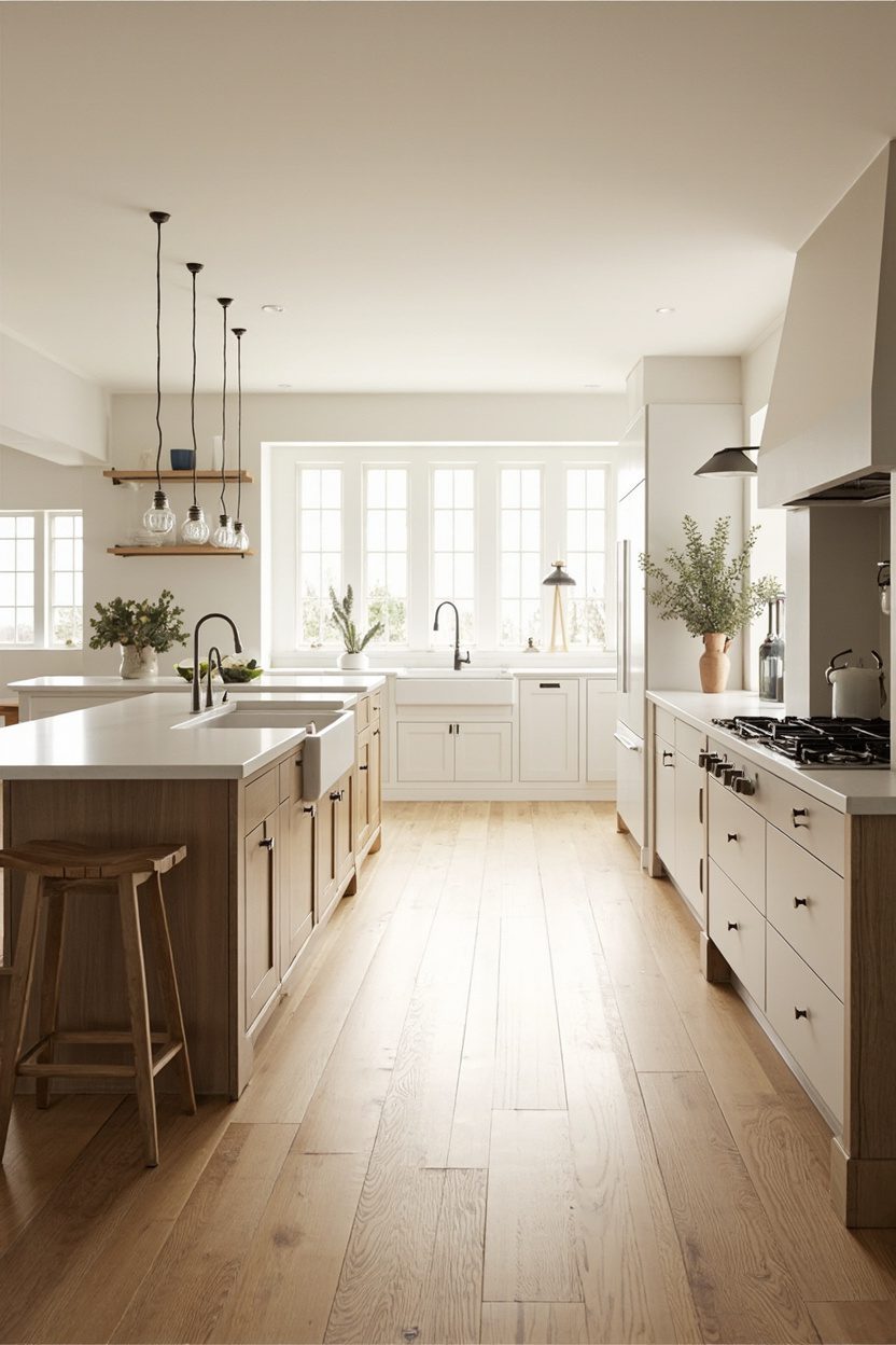 Farmhouse Open Plan Kitchen White Oak