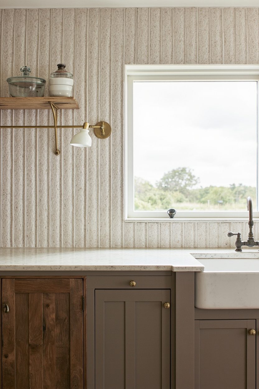 Farmhouse kitchen no uppers, full backsplash