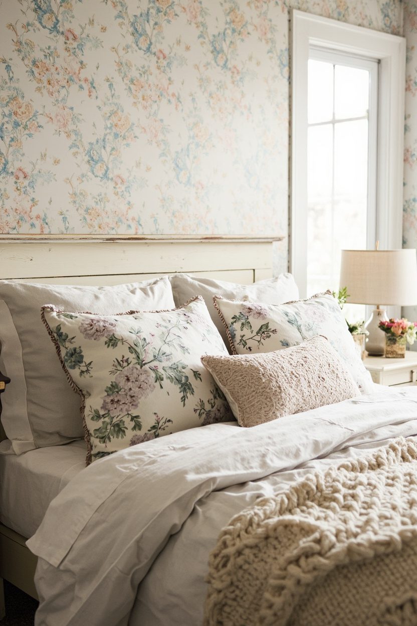 Floral Wallpaper Behind Headboard