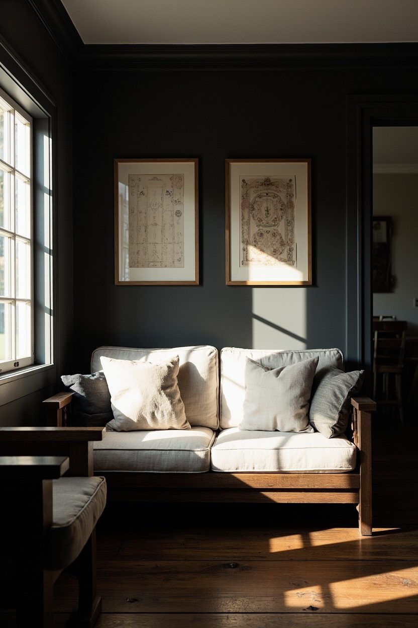Framed Vintage Textiles on Dark Walls