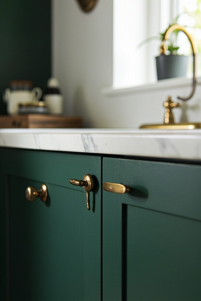 Green Cabinets, Aged Brass Hardware