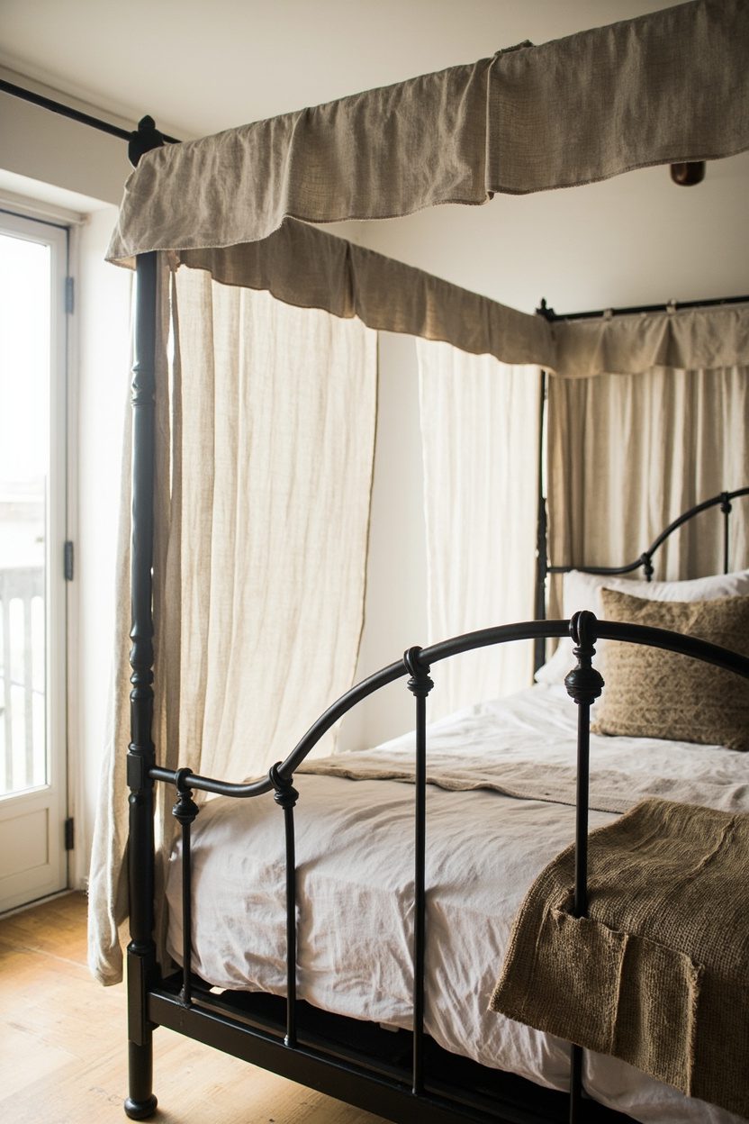 Iron bed frames with linen balance