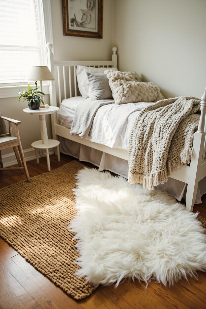 Layered Jute and Plush Rugs