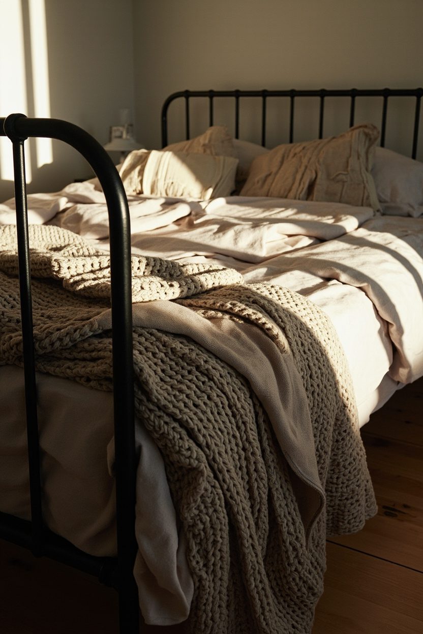 Layered Quilts With Iron Bed