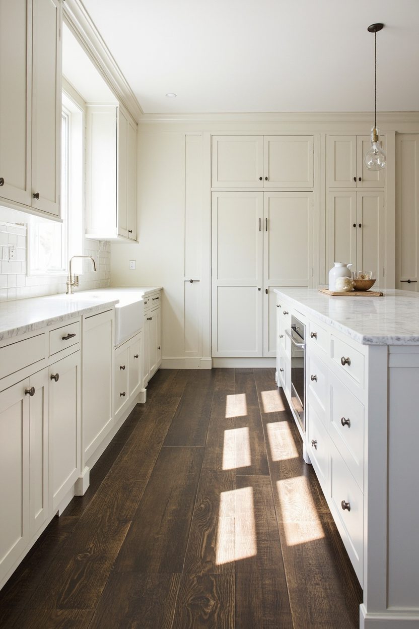 Light-tone cabinets, weighty floors