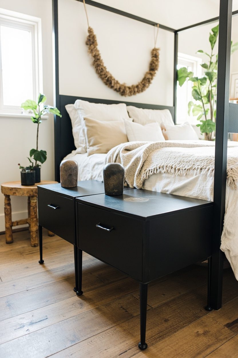 Matte Black Iron Nightstands