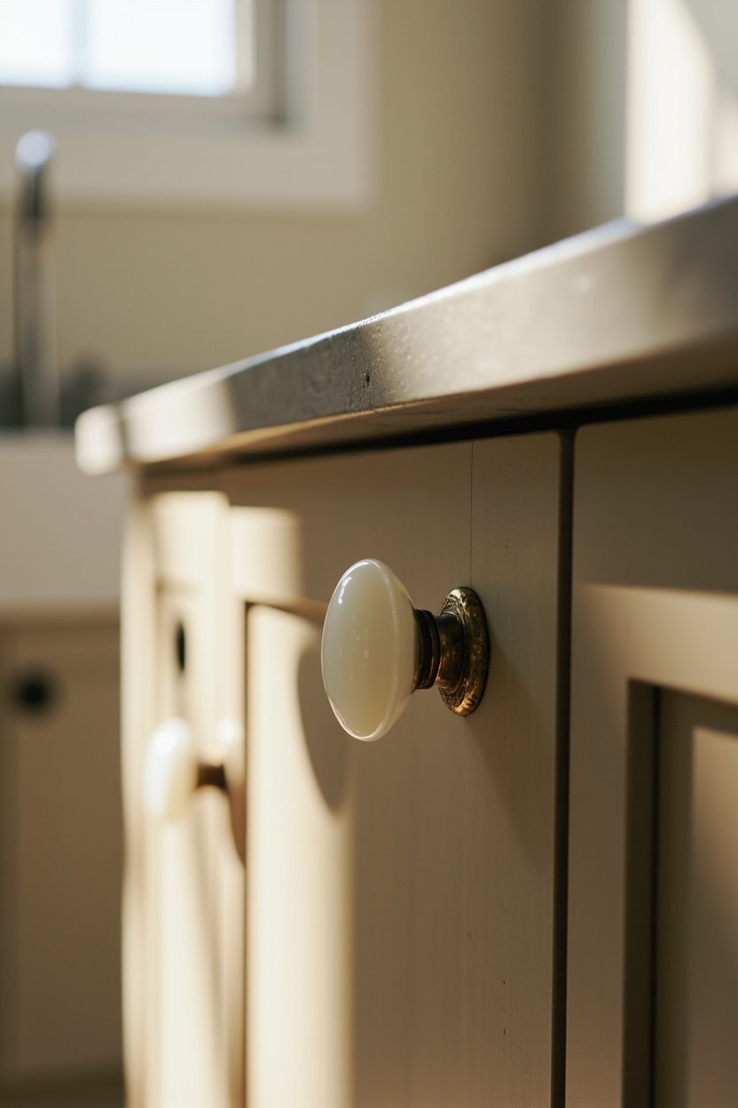 Milk Glass Knobs with Patina