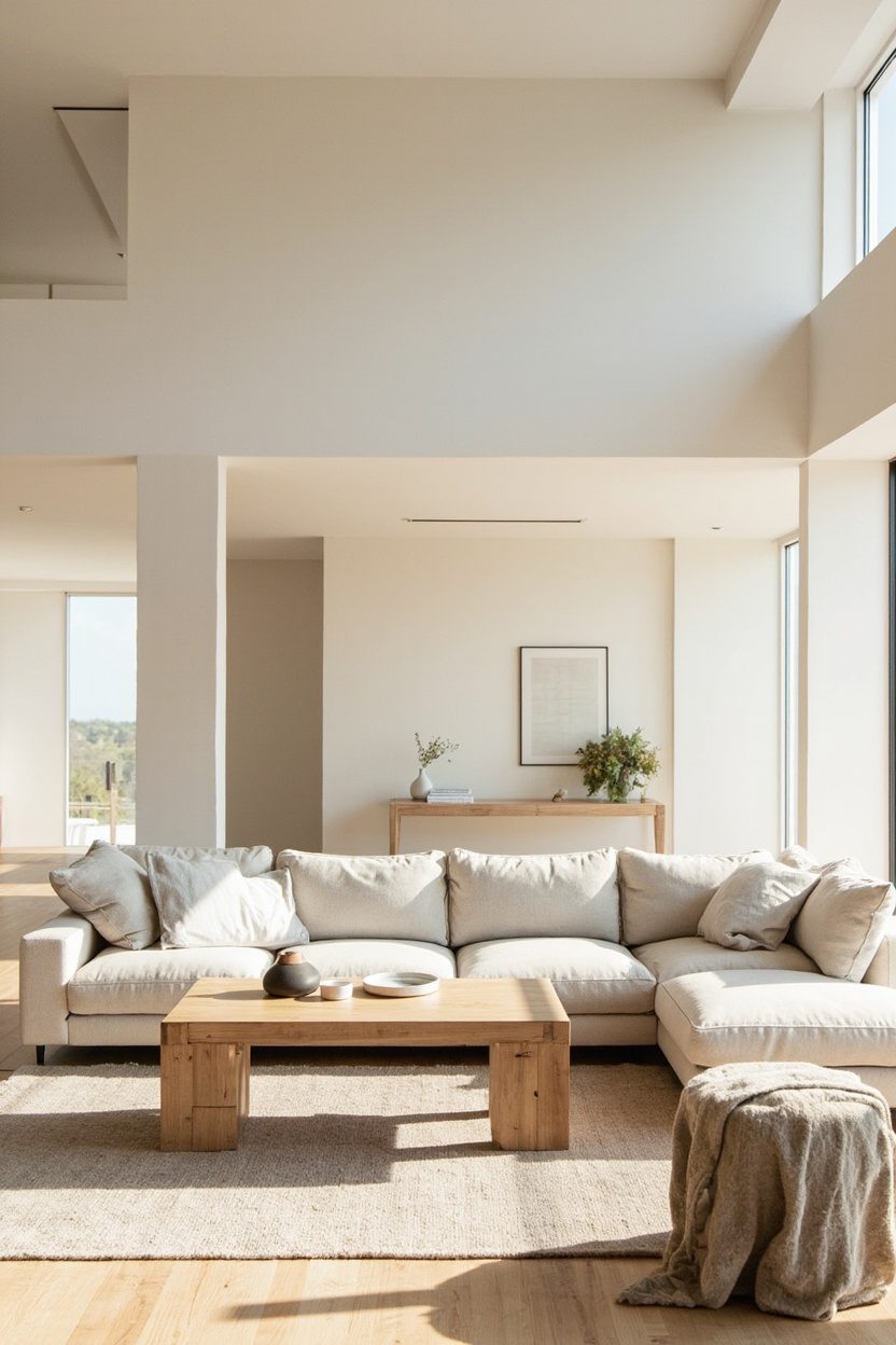 Minimalist zones in farmhouse open plan
