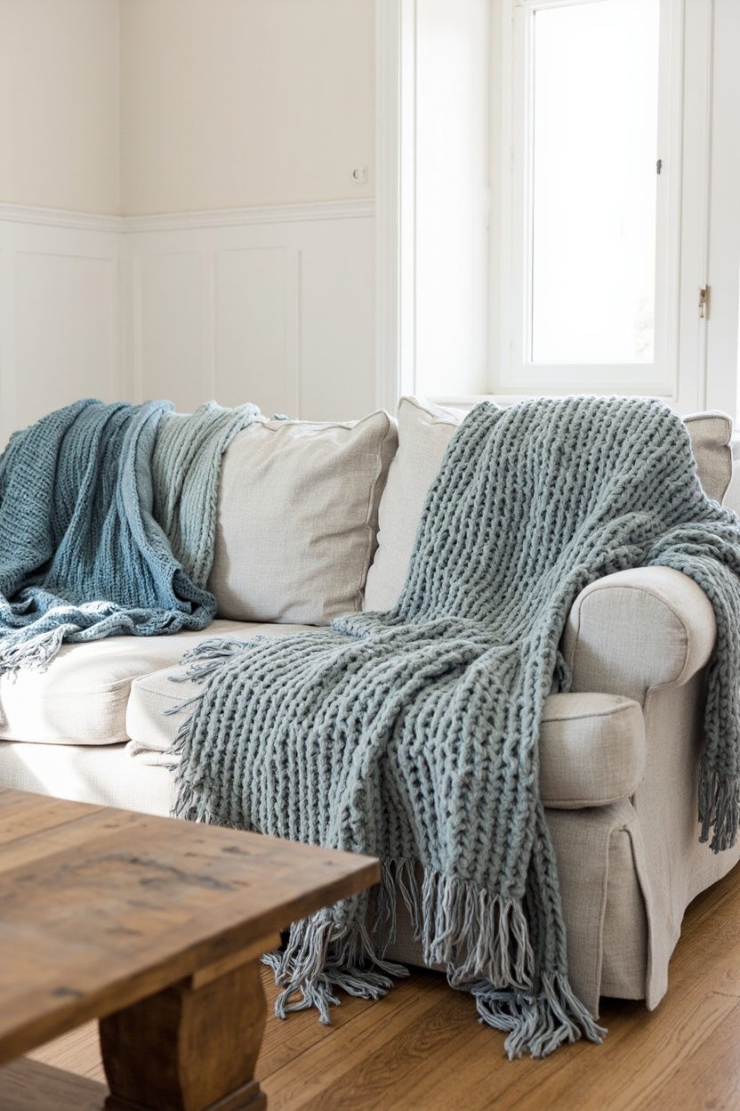 Muted Blue Throws