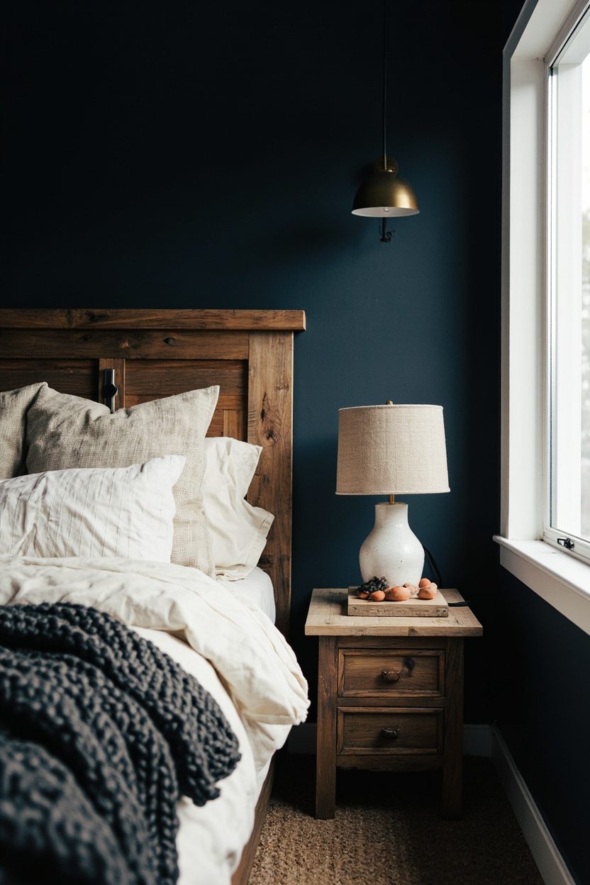 Navy feature wall for coziness