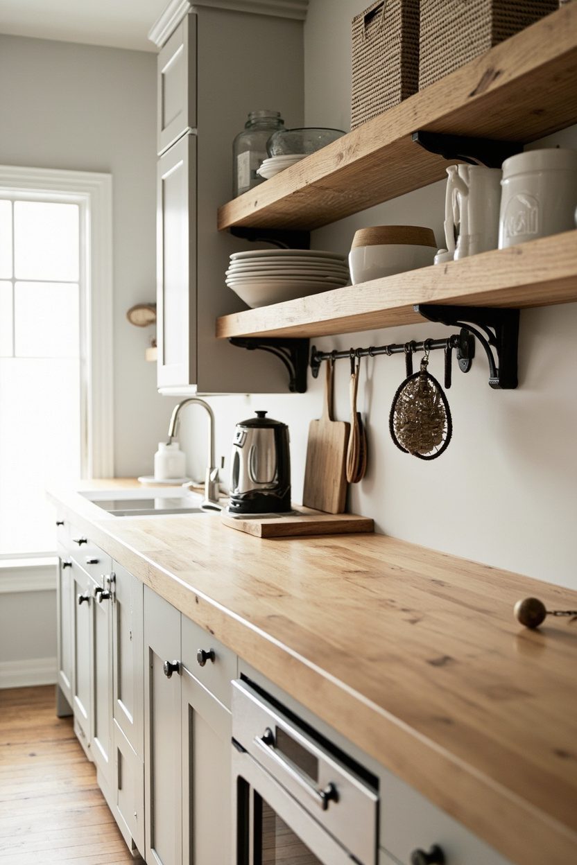 Open Shelving with Butcher Block Runs