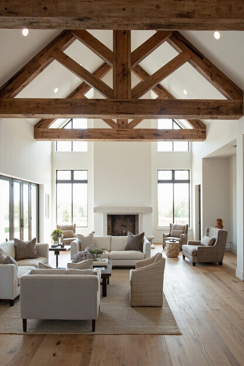 Oversized Beams in Open-Concept Farmhouse