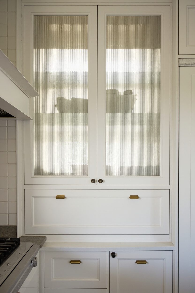 Reeded glass upper cabinets