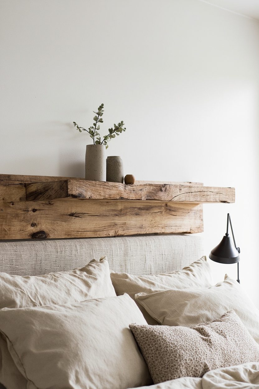 Rustic Beam Shelf Above Headboard