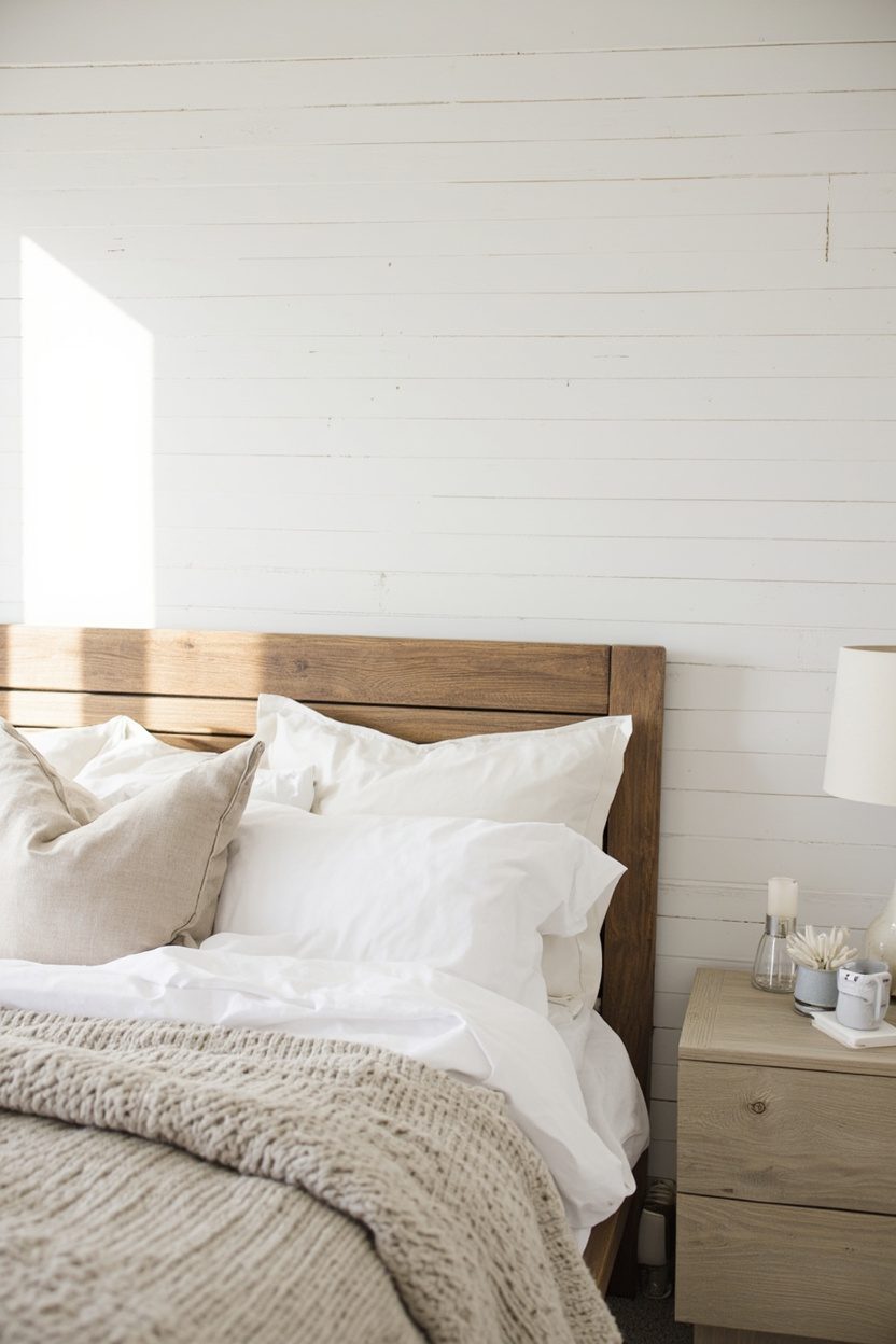 Shiplap accent wall in soft white