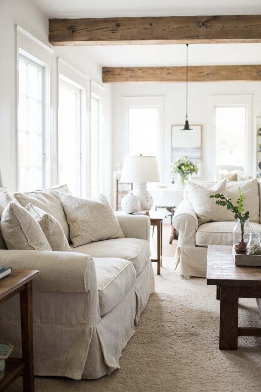 Slipcovered sofas, linen textures