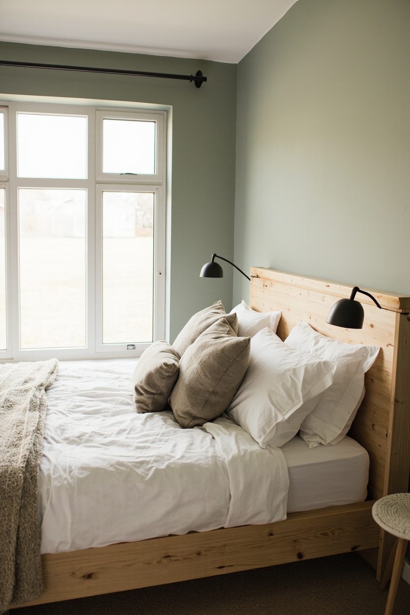Soft Sage Walls, Natural Oak Bed