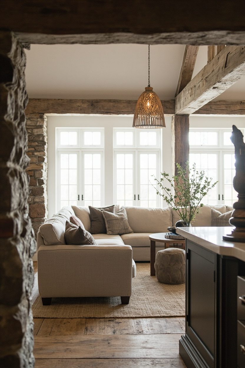 Statement pendant lighting over seating