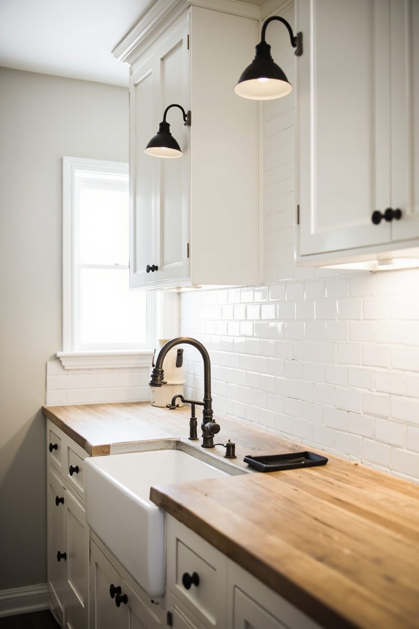 Vintage-style sconces over sink