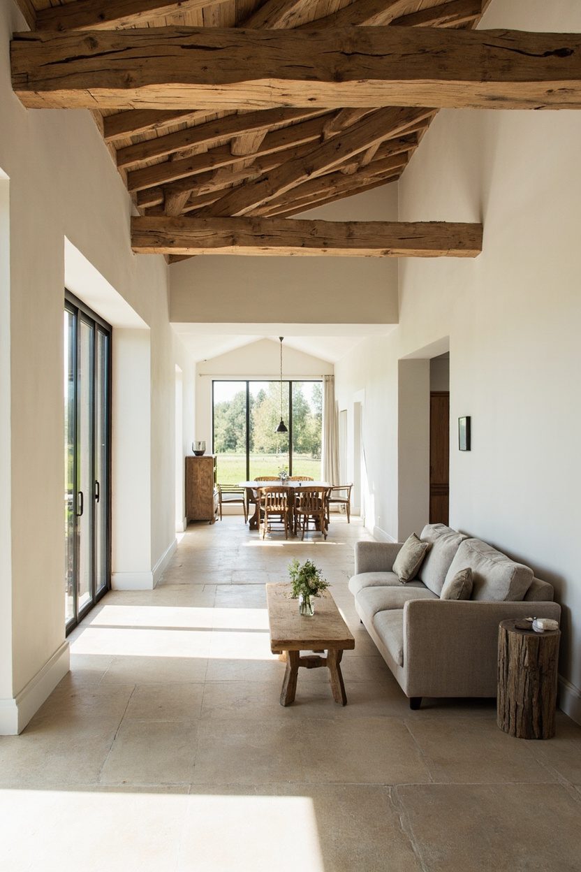 Warm oak beams with white plaster