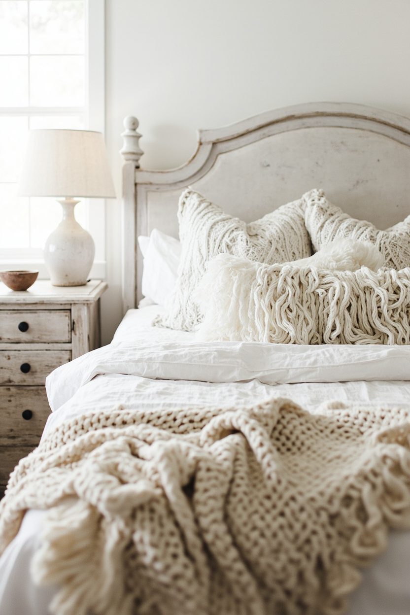 White Carved Bed, Cozy Layers