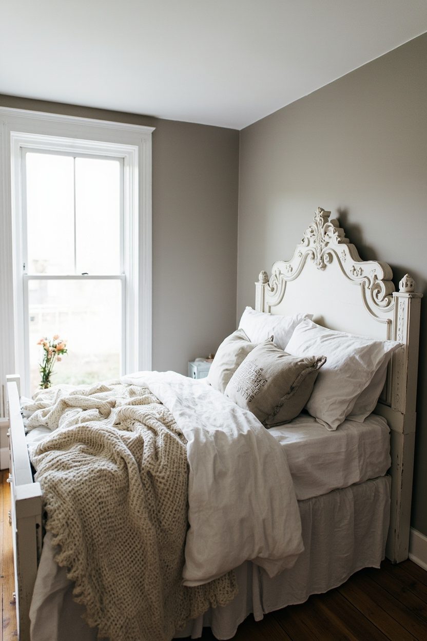 White Carved Bed