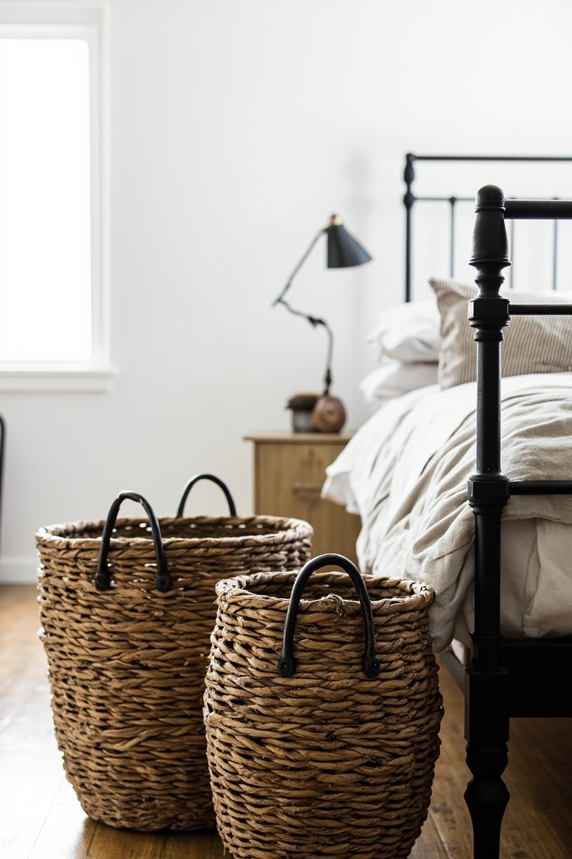 Woven Baskets With Iron Handles